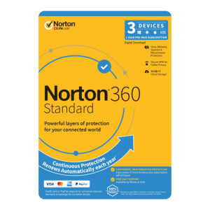 NortonLifeLock Norton 360 Standard 10GB PC Cloud Storage 1 User 3 Devices 1 Year Subscription Multi-layer Protection for Your Device & Online Privacy