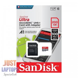 SanDisk Ultra 200GB Micro SDXC up to 100MB/s CLASS 10 ,U1, A1 , Best Choice for smart phones and tablets